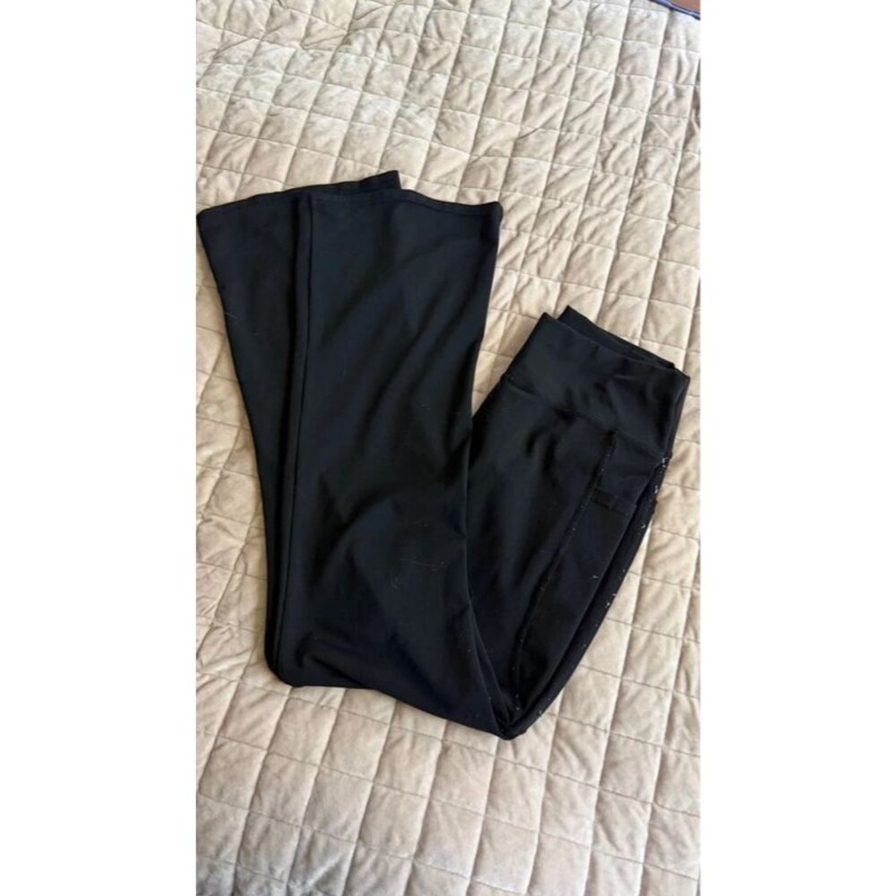 Women’s Black Flare Leggings Large High Waist Yoga Pants Side Pockets